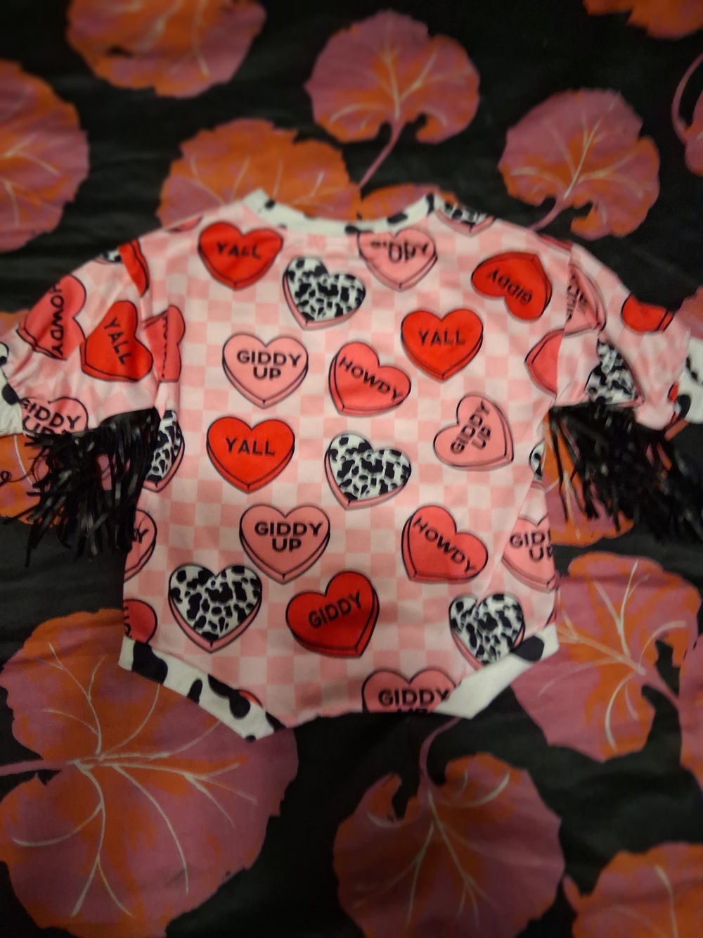 Pink Heart Print Fringe Baby Romper